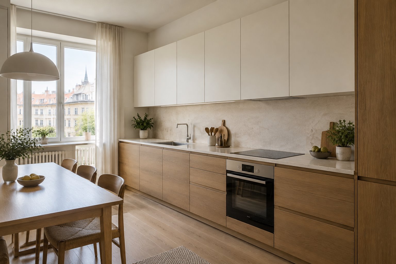 Cucina contemporanea rinnovata in un appartamento